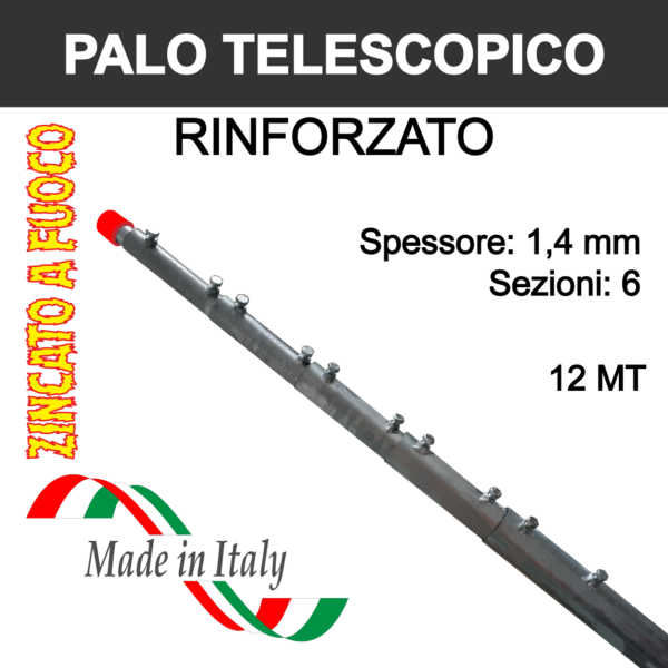 palo per antenna tv telescopico rinforzato da 12 metri